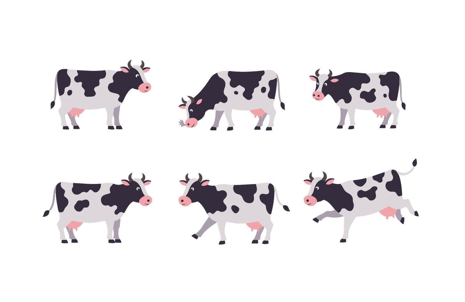 Brown dairy cows set detailed in a high-quality farm art vector