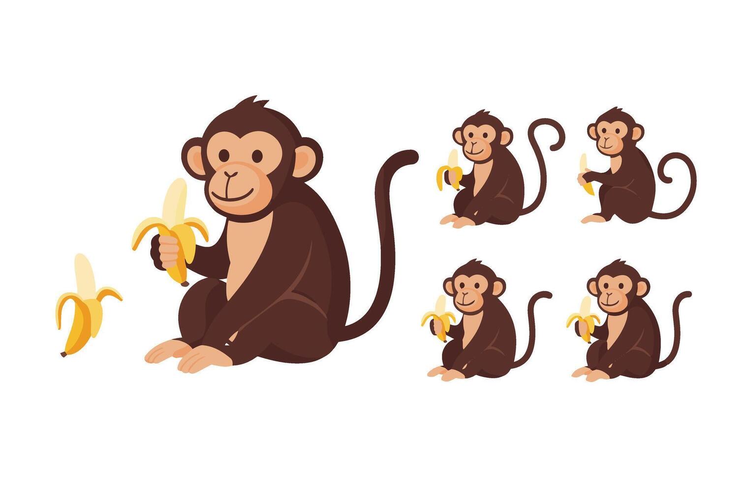 Playful Baby Monkey Cartoon Cute Happy Monkey Set vector