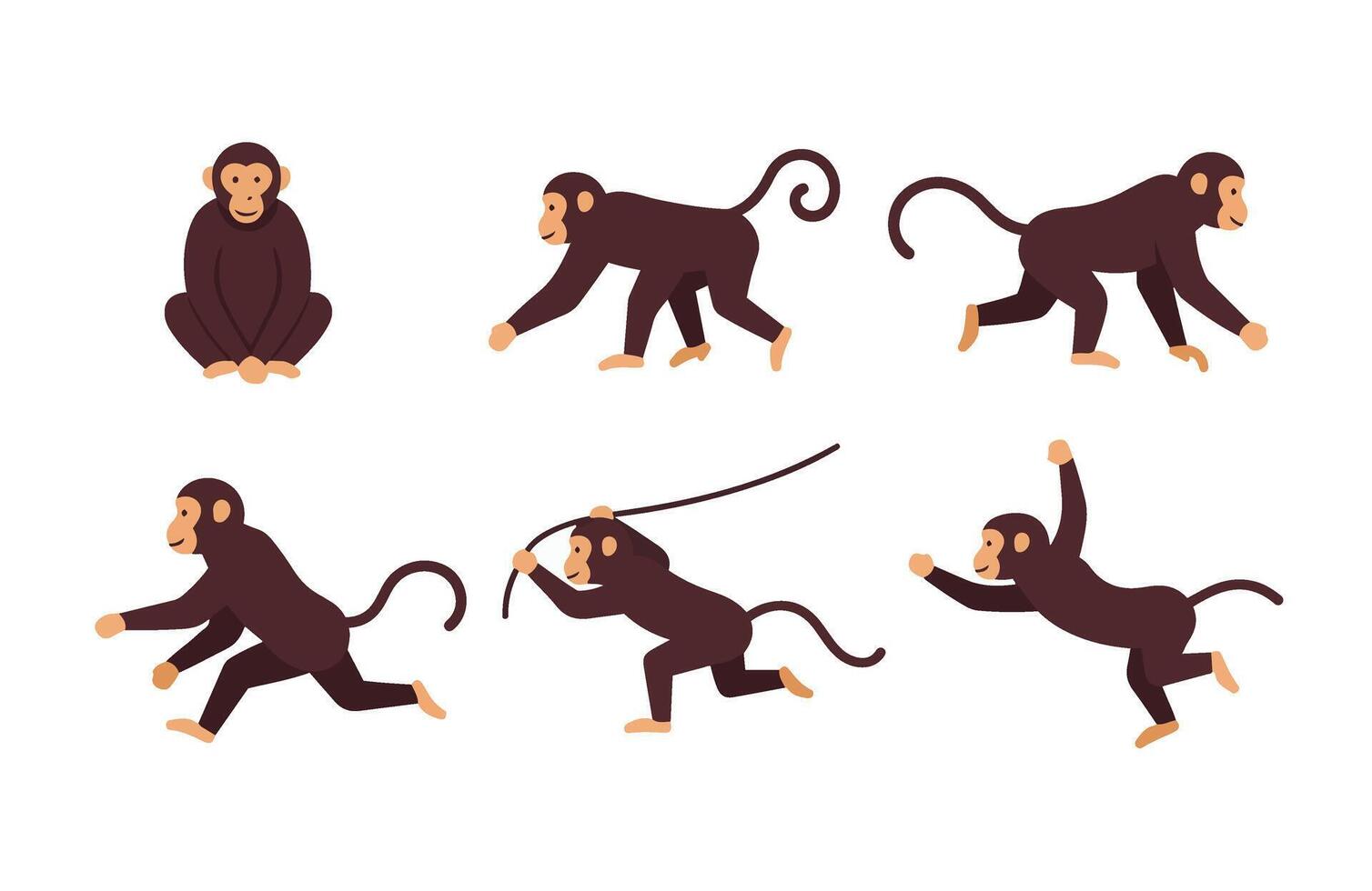 Happy Baby Monkey Cute Cartoon Playful Collection Art vector