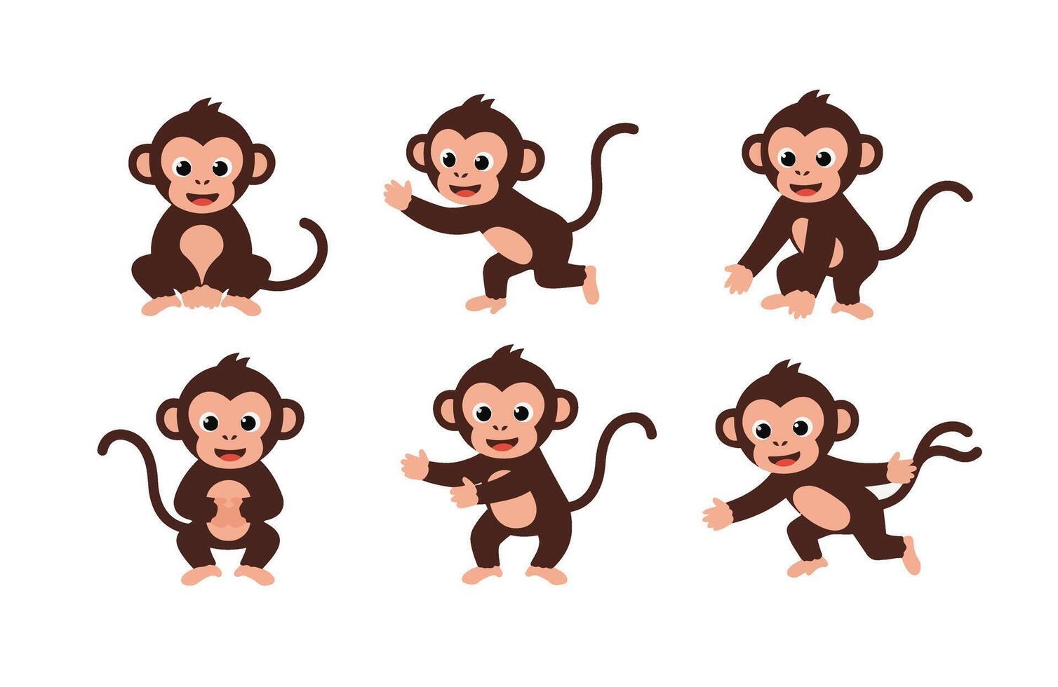 Cartoon Baby Monkey Happy Monkey Cute Collection Art vector