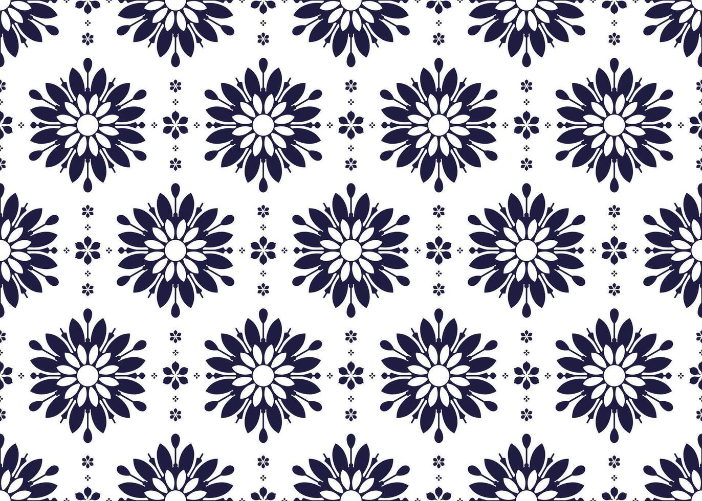 Seamless blue and white color ethnic fabric pattern with decorative symbol floral, design for cloth, carpet, batik, wallpaper, wrapping etc. vector