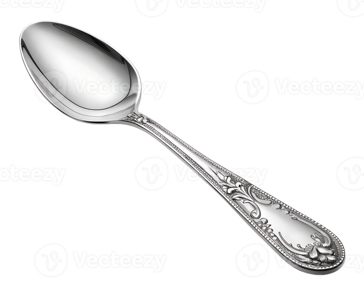 Sleek silver spoon, modern design, polished utensil for dining png