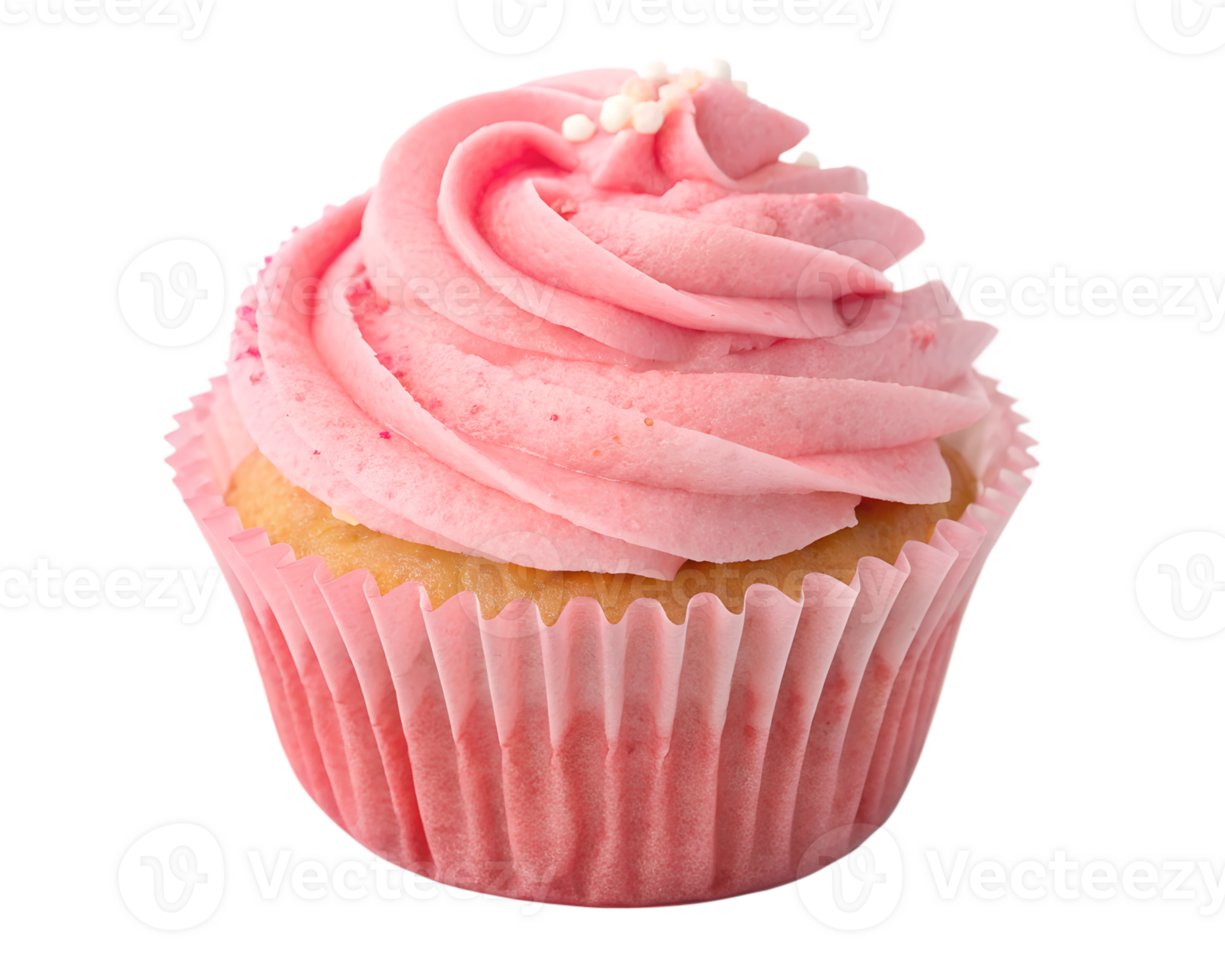 Pink cupcake with decorative frosting, sweet bakery dessert, colorful treat png