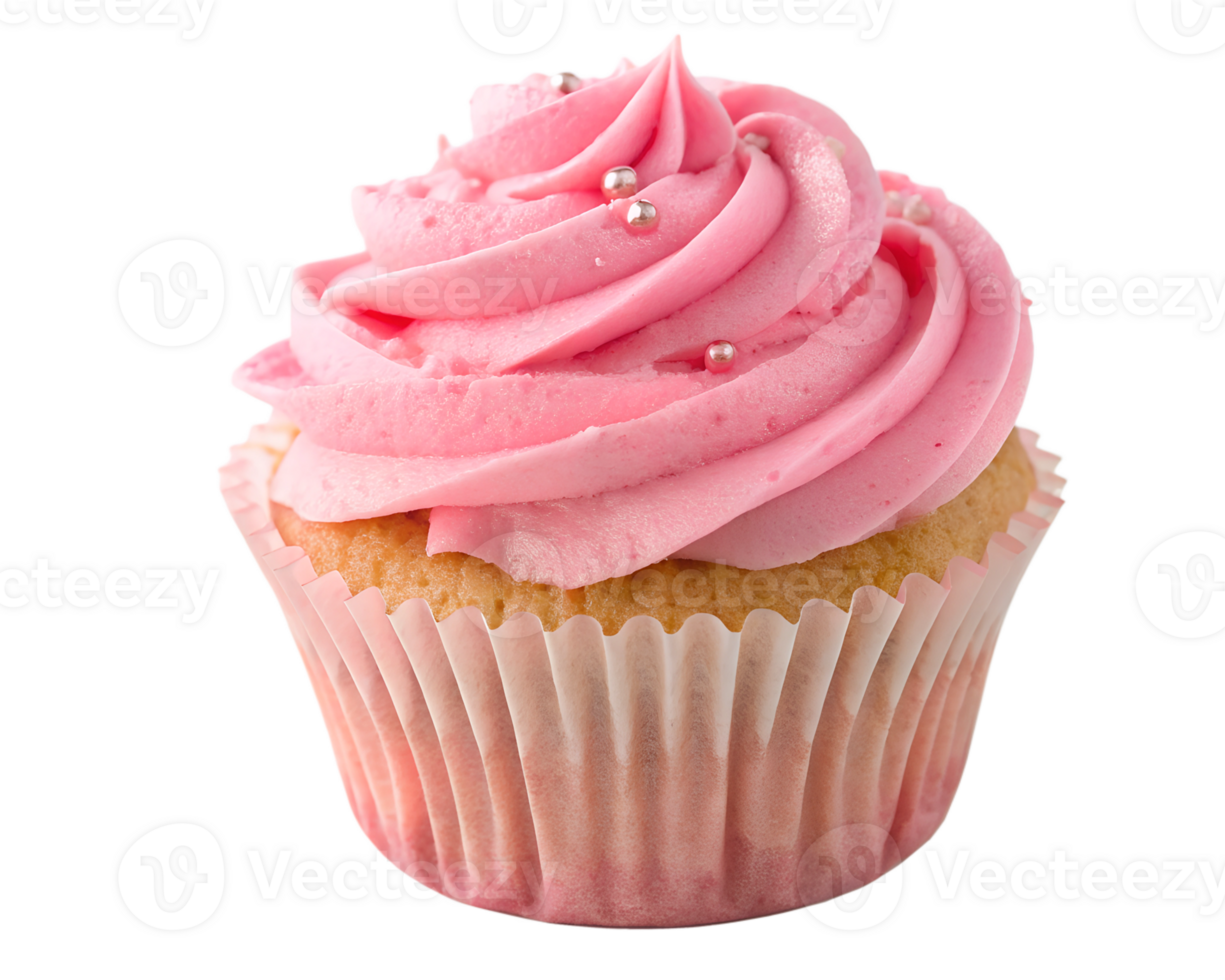 Soft pink frosted cupcake, tasty dessert, vibrant colored frosting png