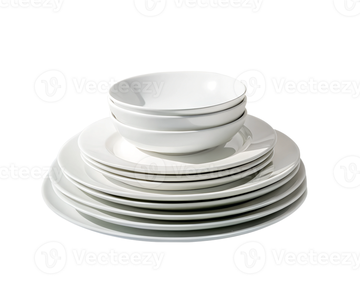 Stack of clean ceramic plates, kitchen tableware, dining collection png