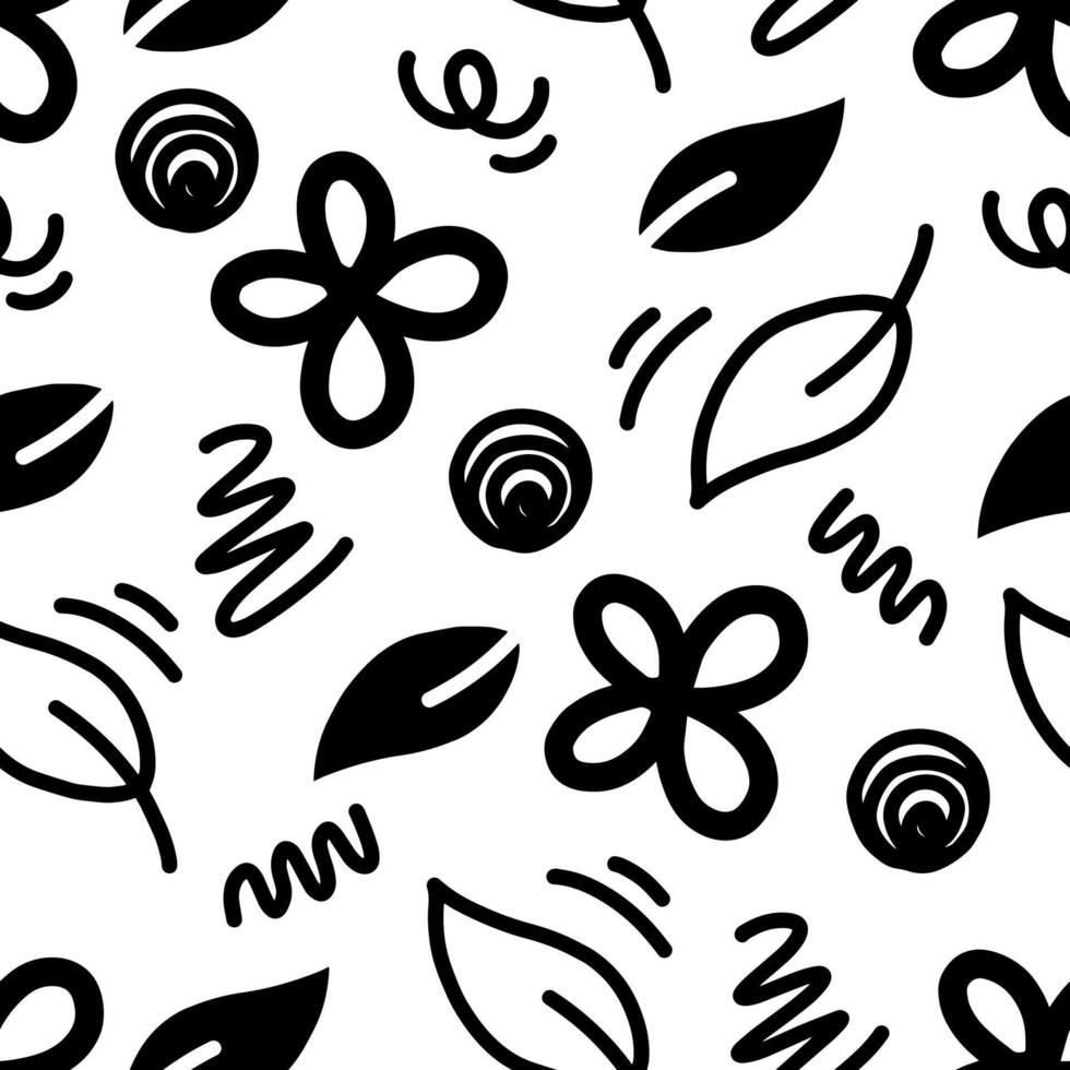 Floral seamless pattern with hand drawn flowers and leaves. Black chrysanthemum flowers with leaves and doodle shape.Textile print, fabric swatch, wrapping paper. vector