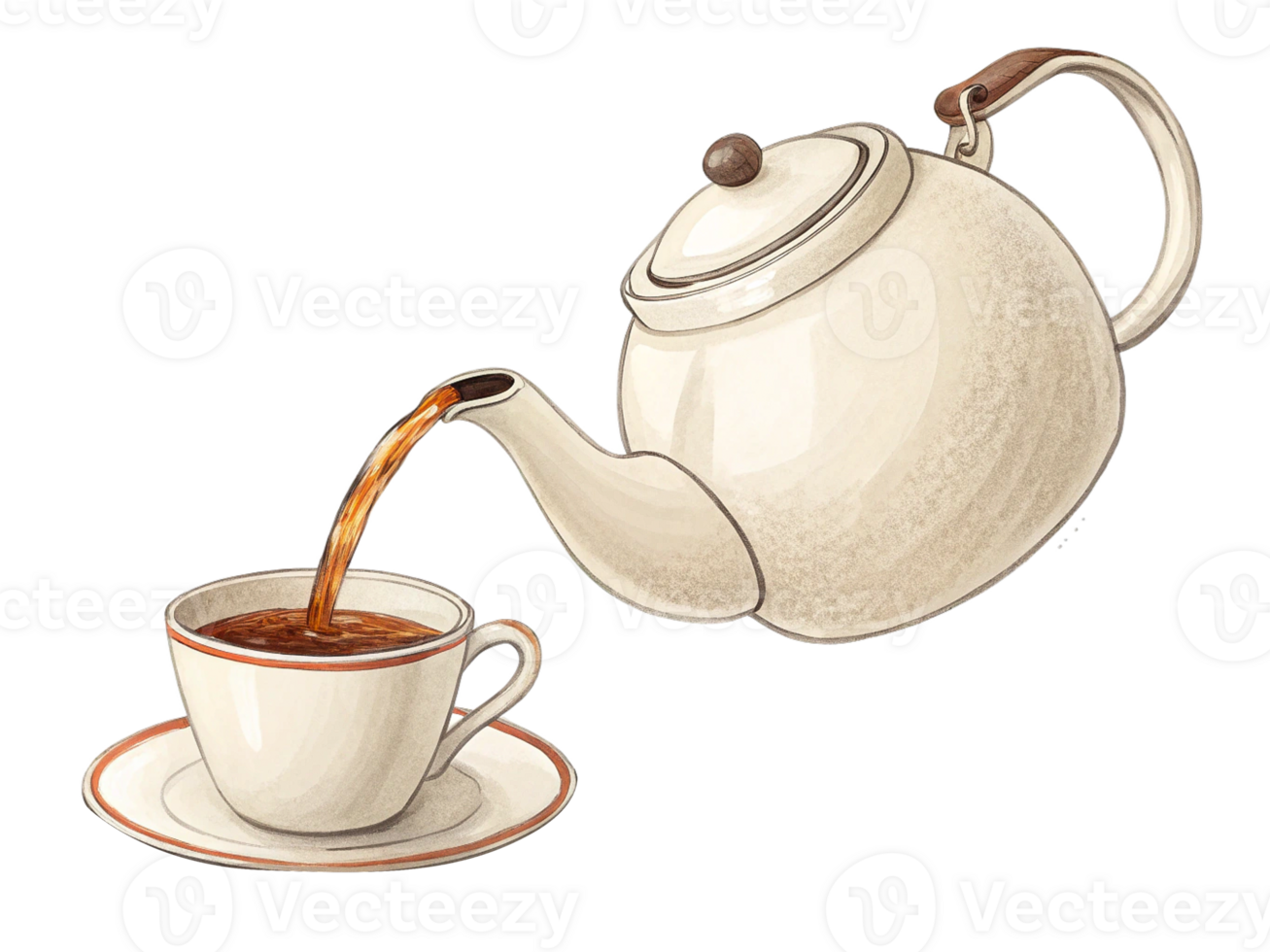 Teapot Pouring Tea into Cup, Hot Beverage, Afternoon Tea Time png