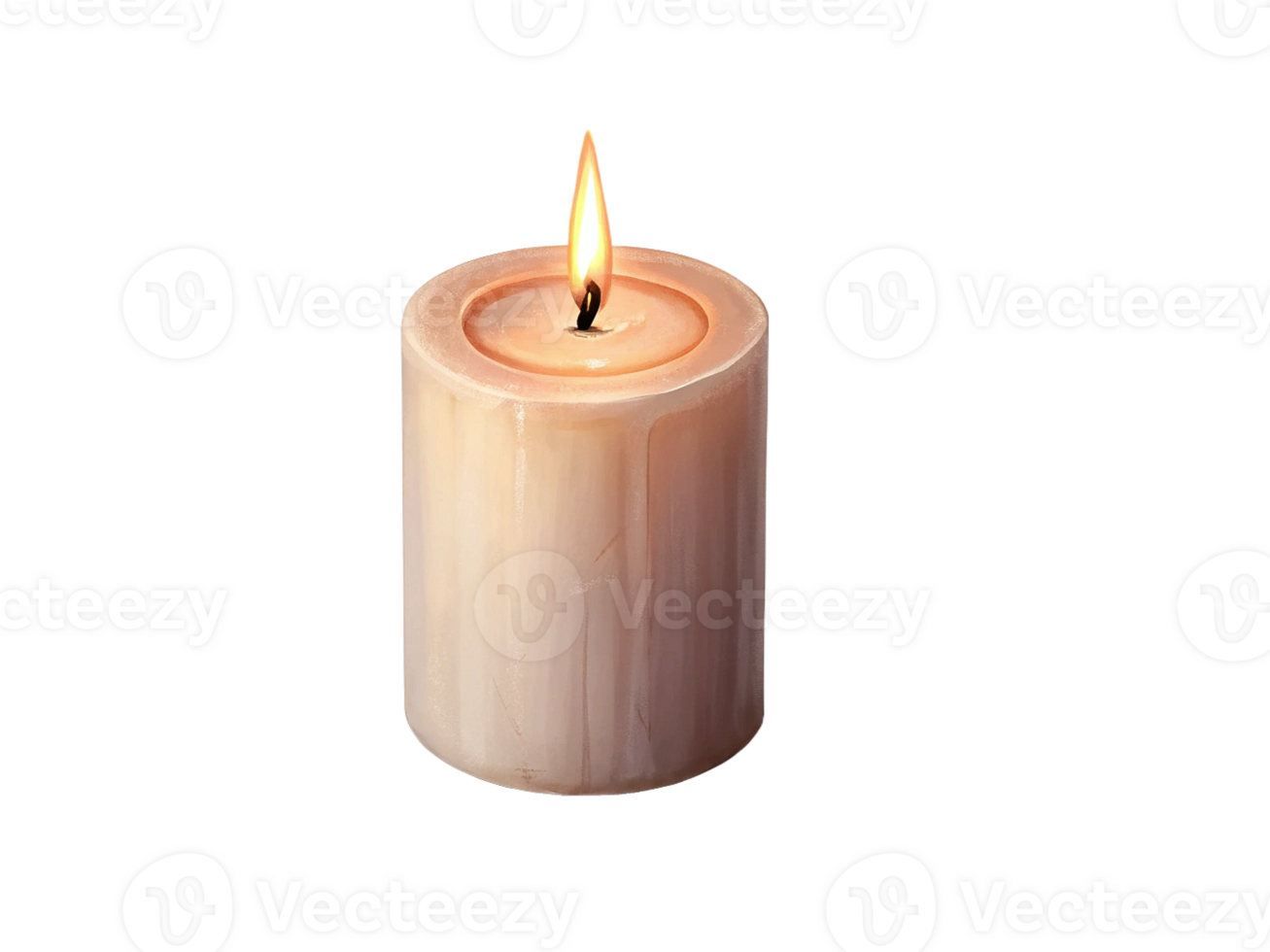 Lit Candle, Warm Light, Peaceful Flame, Soft Glow, Home Decor, Burning Wick, Cylindrical Shape, Beig png