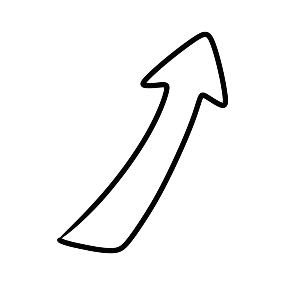 black curved arrow hand drawn illustration. doodle style of arrow symbol isolated on transparent background png
