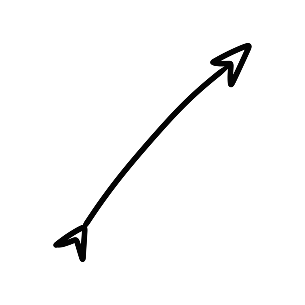 black doodle arrow hand drawn illustration. long line icon design isolated on transparent background png