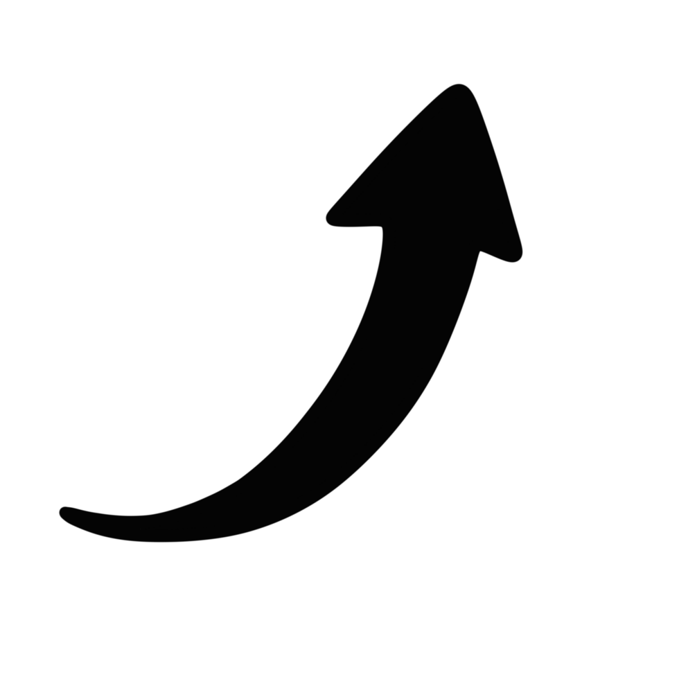 black curved arrow hand drawn illustration design isolated on transparent background png