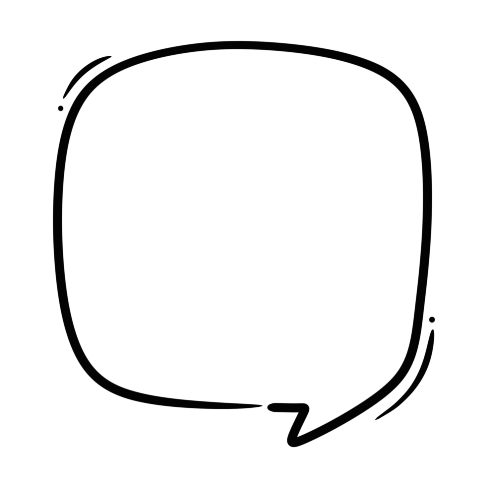 isolated hand drawn cute doodle speech bubble illustration. hand drawn chat bubble square shape design png