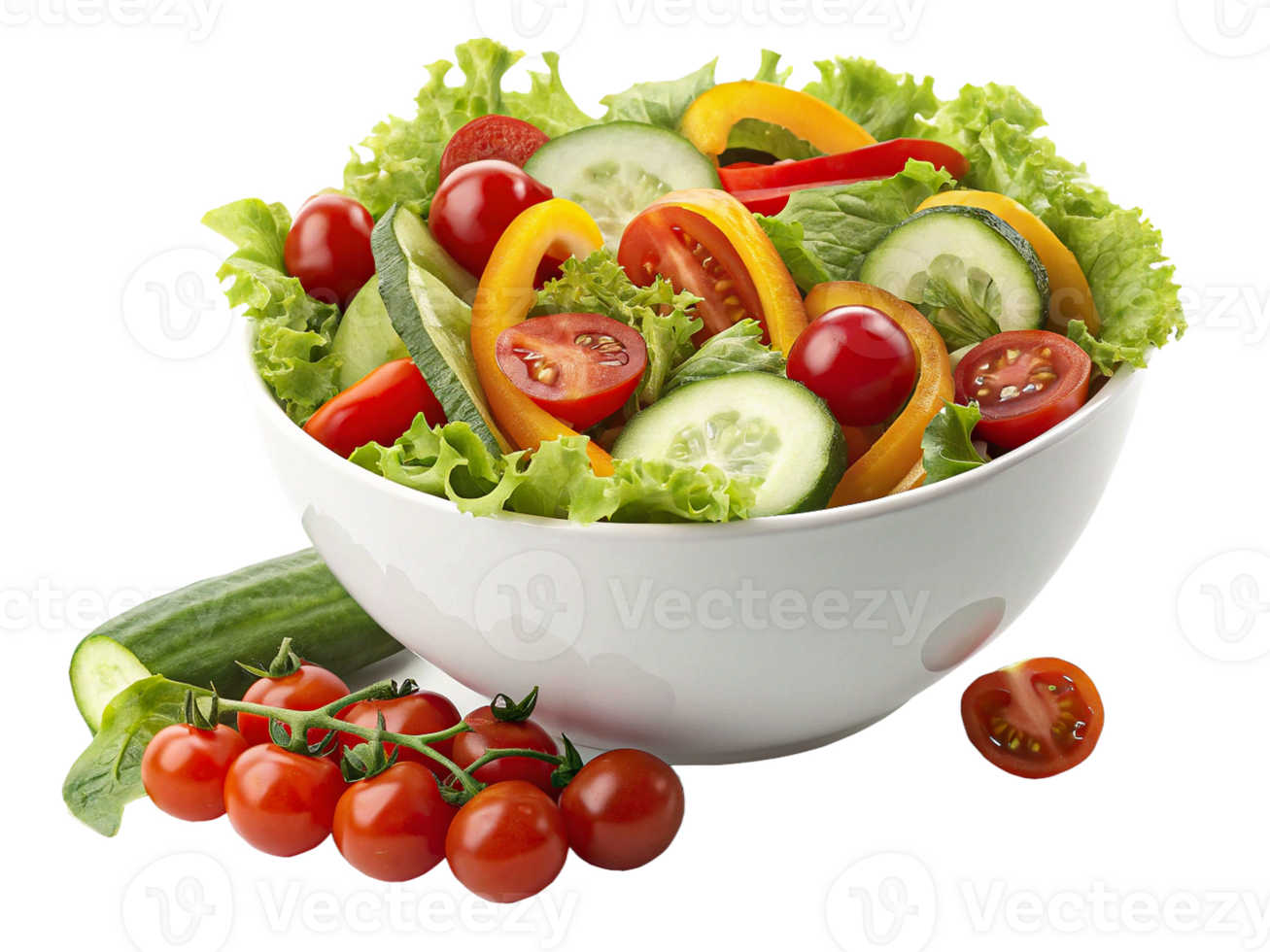 Fresh Vegetable Salad Bowl Tomatoes, Cucumbers, Peppers, Lettuce png