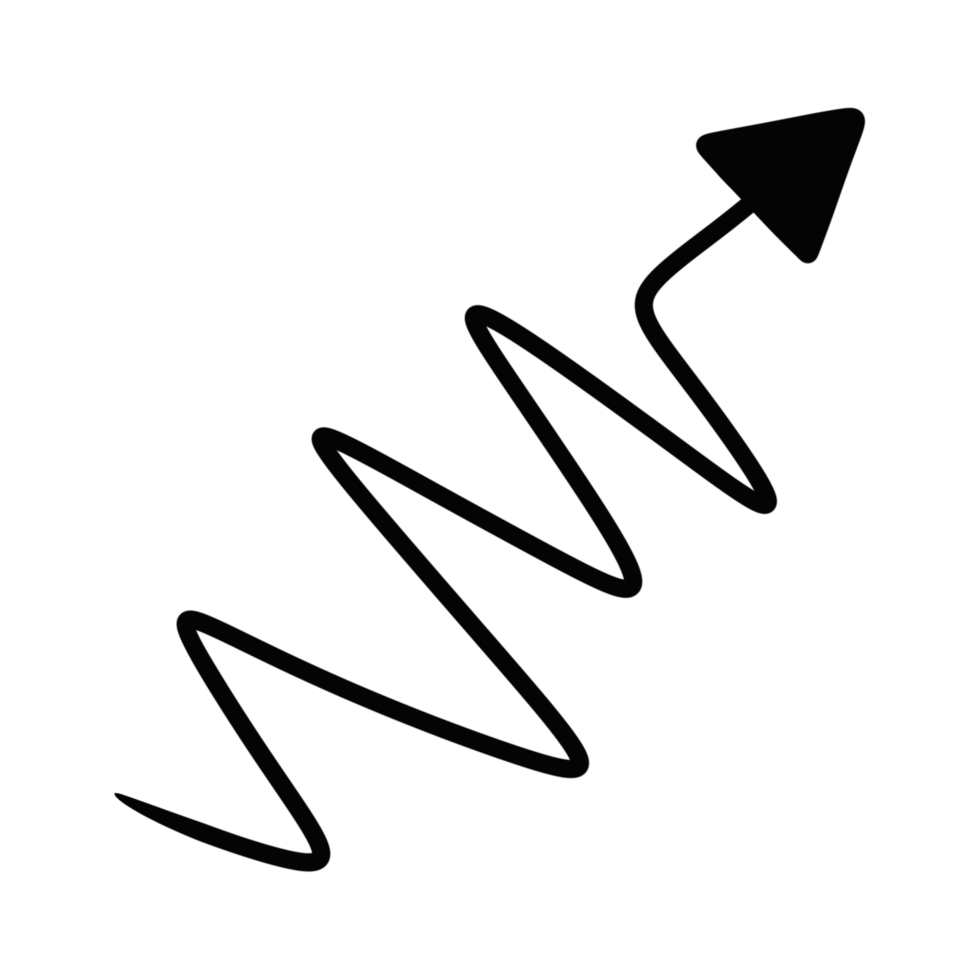 black wavy arrow hand drawn illustration. zigzag doodle line symbol design isolated on transparent background png