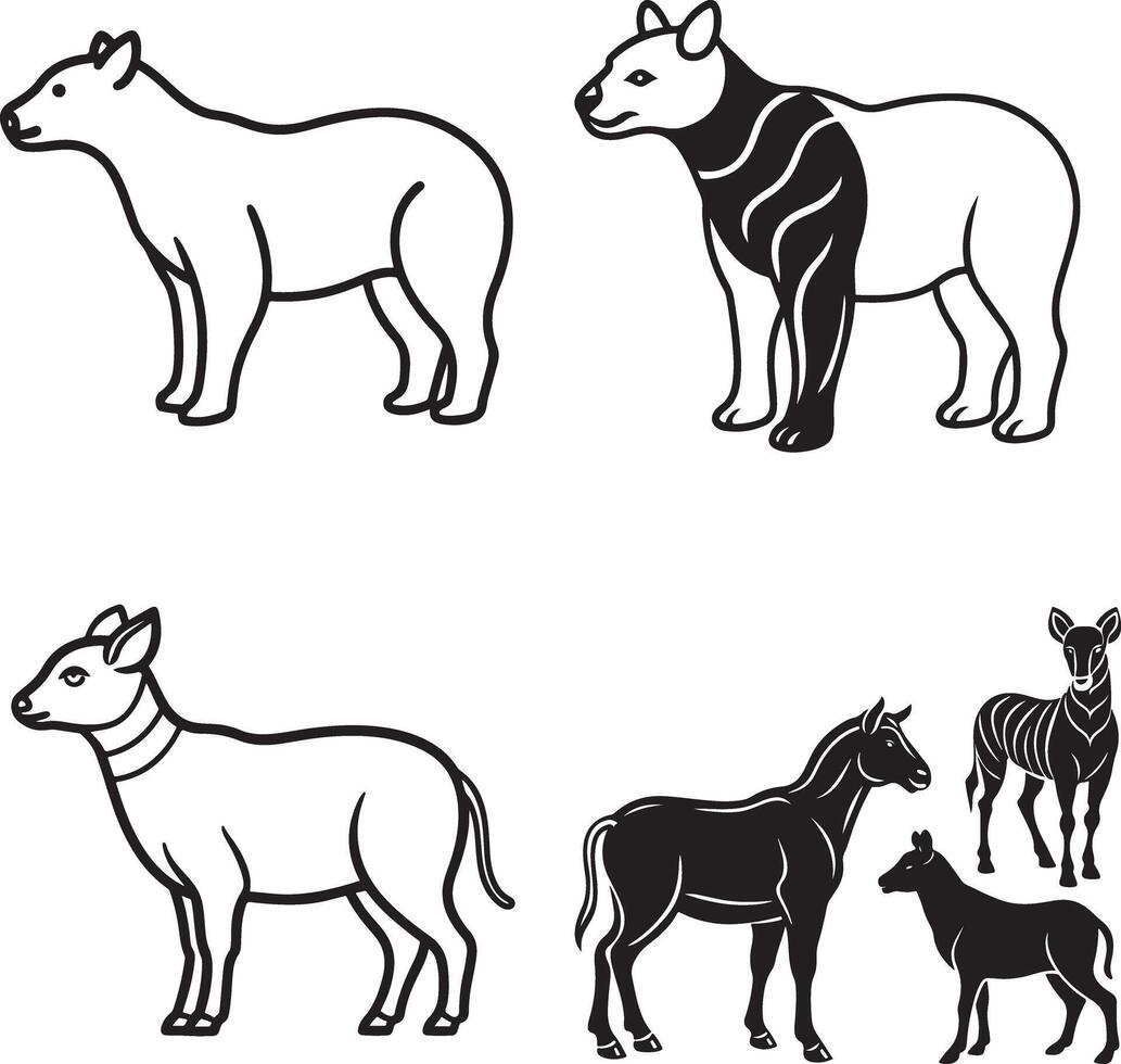 line art some animals icon design vector
