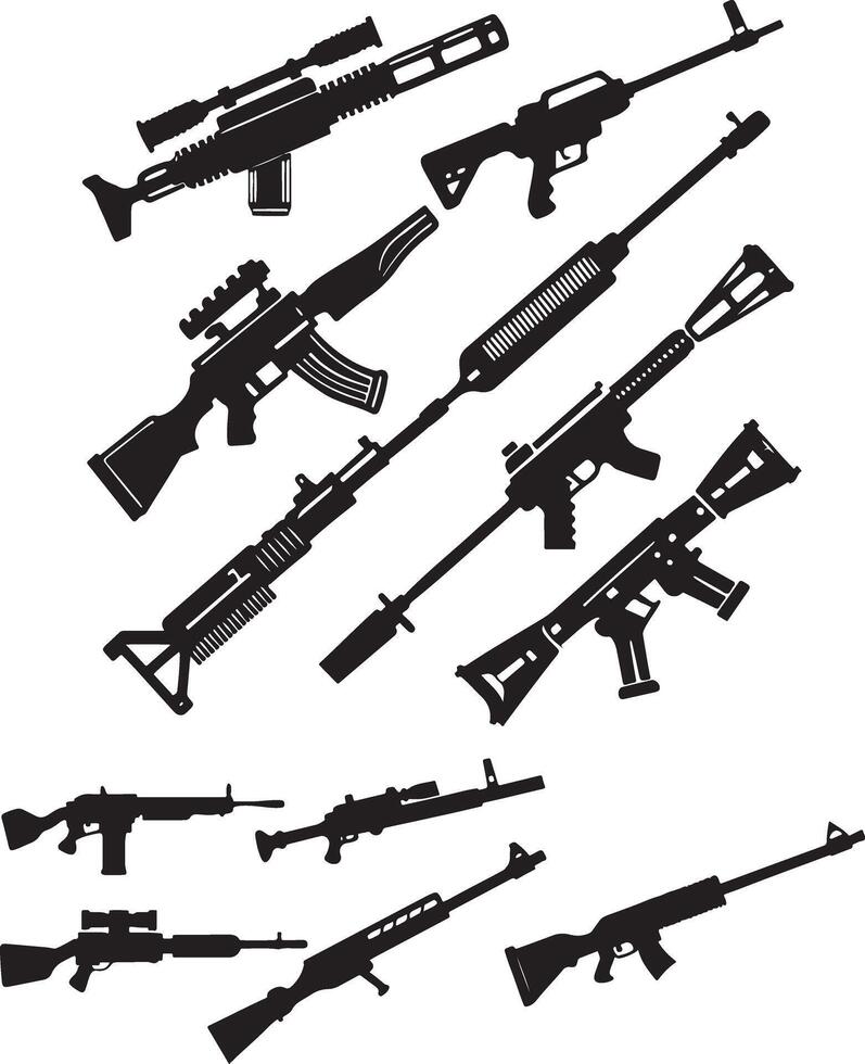 silhouette image of gun set vector