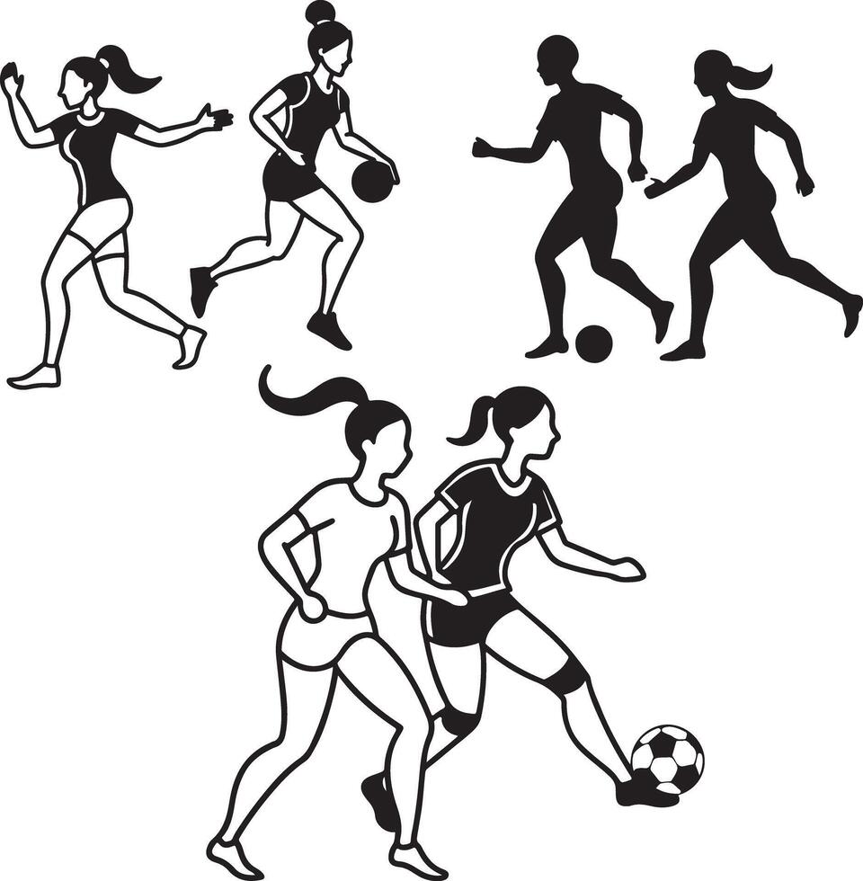 woman football line art image set vector