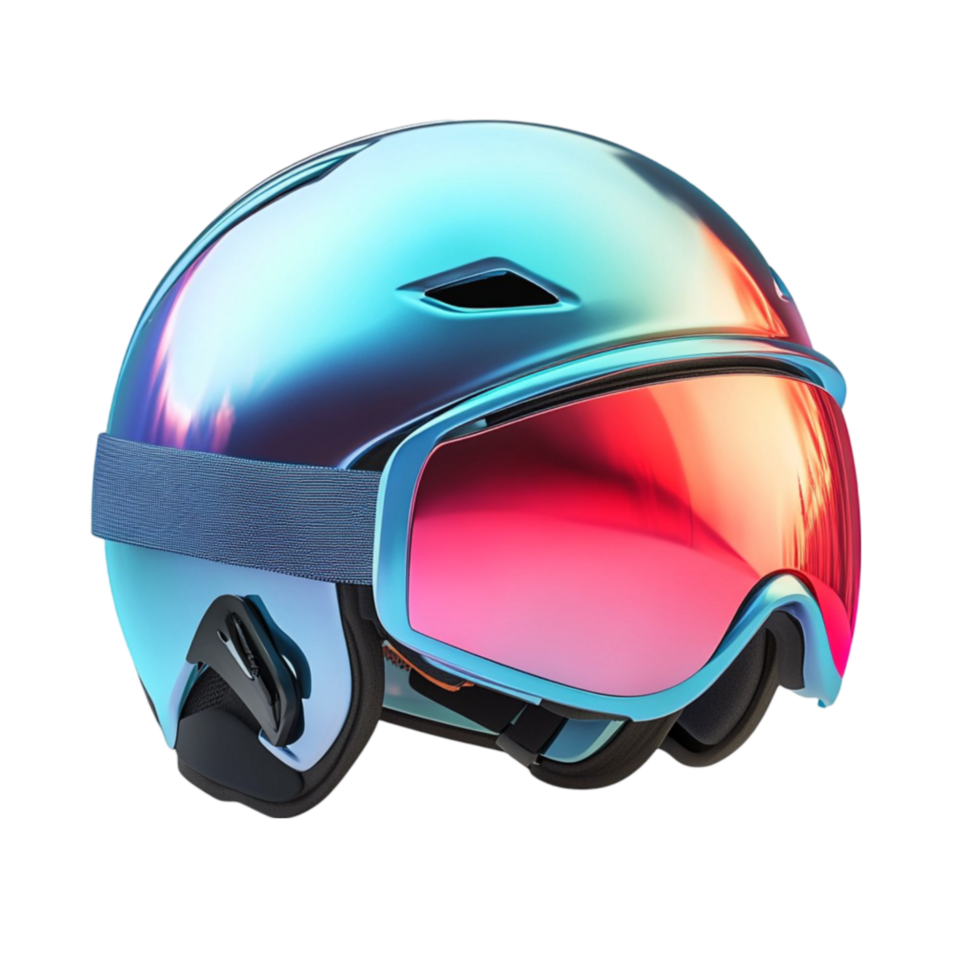 A helmet with a blue and pink lens png