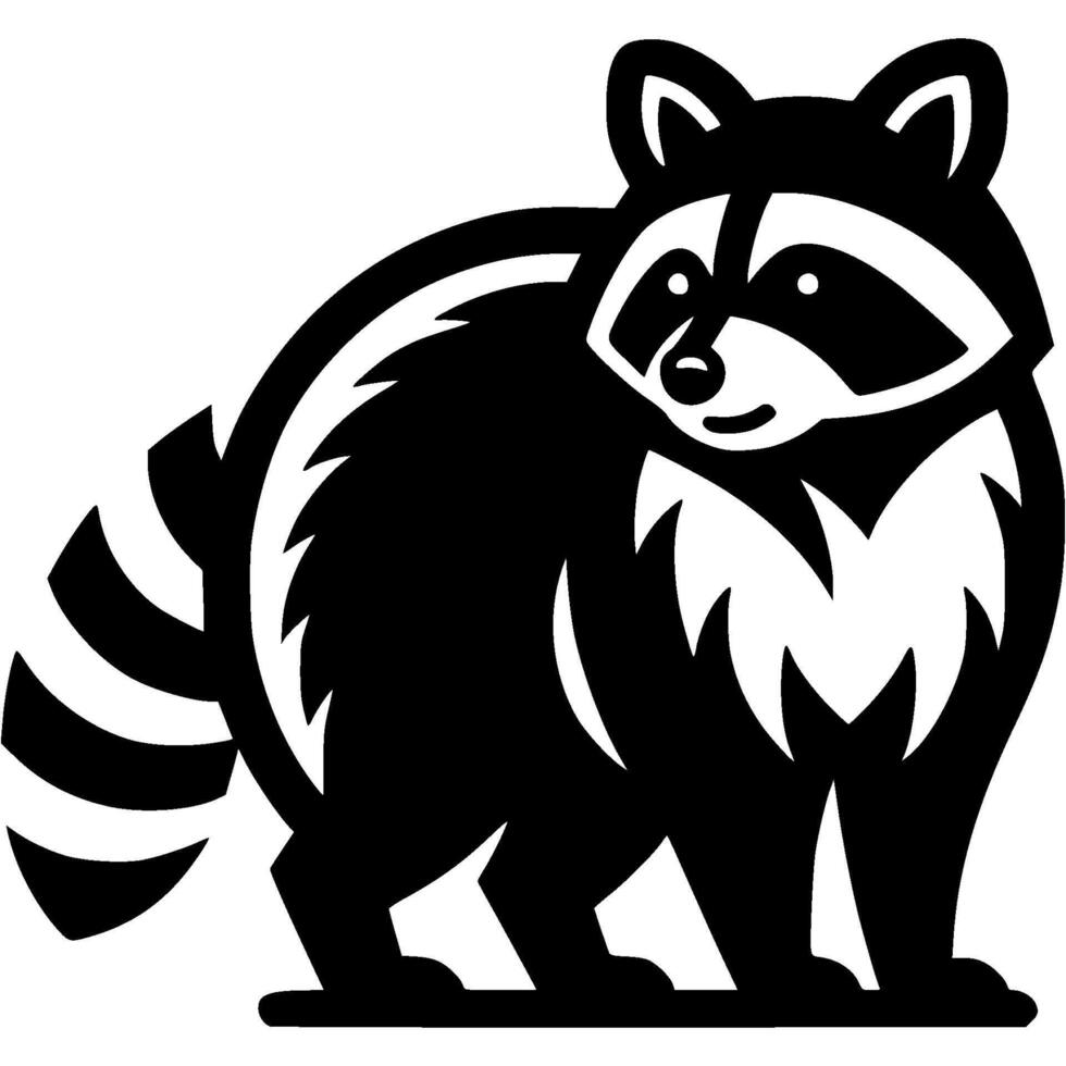 Tattoo of forest raccoon with a striped tail and thick fur in monochrome. Engraving minimalistic image in black ink drawing on transparent background vector