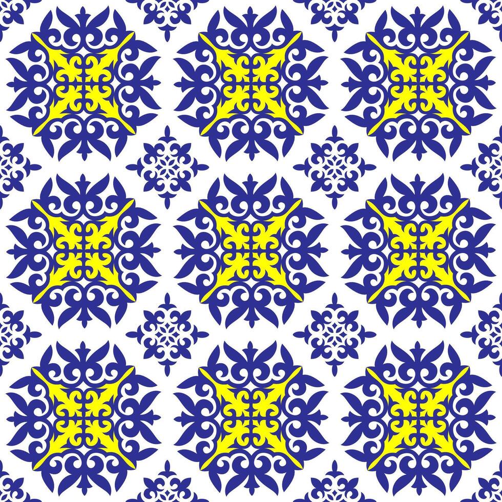 Talavera pattern. Azulejos portugal. Turkish ornament. Moroccan tile mosaic. Spanish porcelain. Ceramic tableware, folk print. Spanish pottery. Ethnic background. Mediterranean seamless wallpaper. vector
