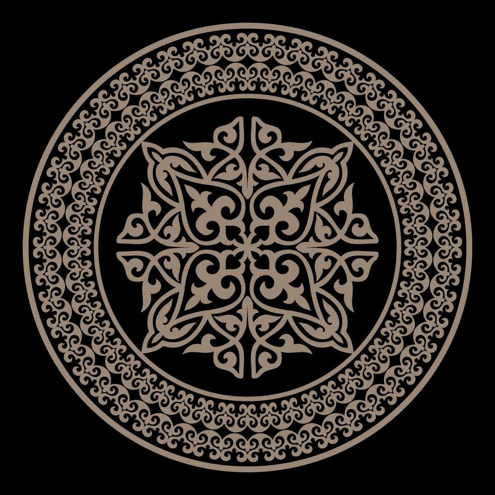 Oriental gold round pattern with arabesques and floral elements. Traditional Ethnic classic ornament. Islam, Arabic, Indian, ottoman motifs. For ceramic, plate, medallion, porcelain, embroidery, laser vector