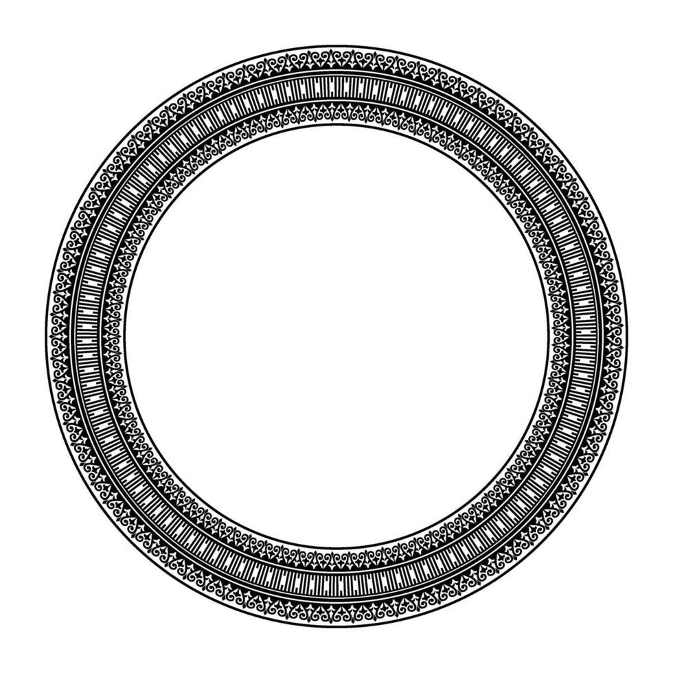 Oriental round frame on a white background. Round frame with ethnic pattern. Decorative round frame. For household utensils, ceramics, plates, medallion, porcelain, embroidery, sandblasting, laser vector