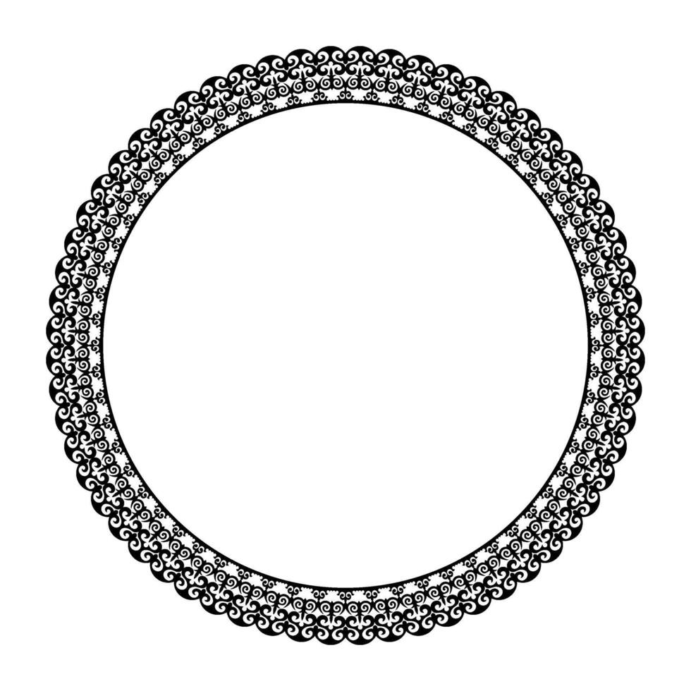 Oriental round decorative frame with arabesques and floral elements. Ethnic ornament of the Turks, Kazakhs, Kyrgyz, Mongols, Turkmens. For ceramic, plate, medallion, porcelain, embroidery vector