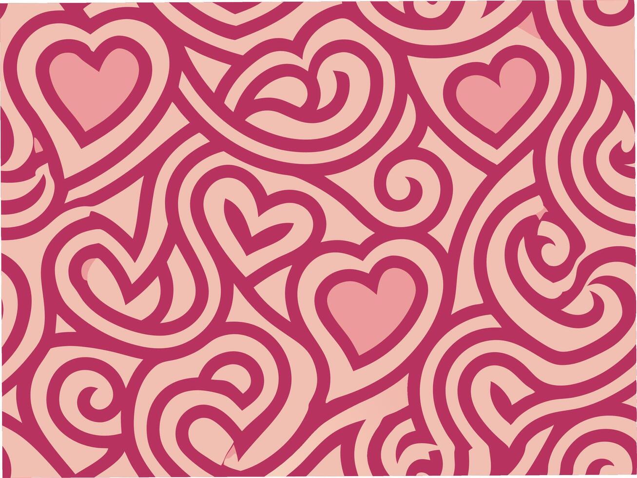 Curved lines forming abstract hearts graphic design soft colors digital art seamless pattern love concept vector