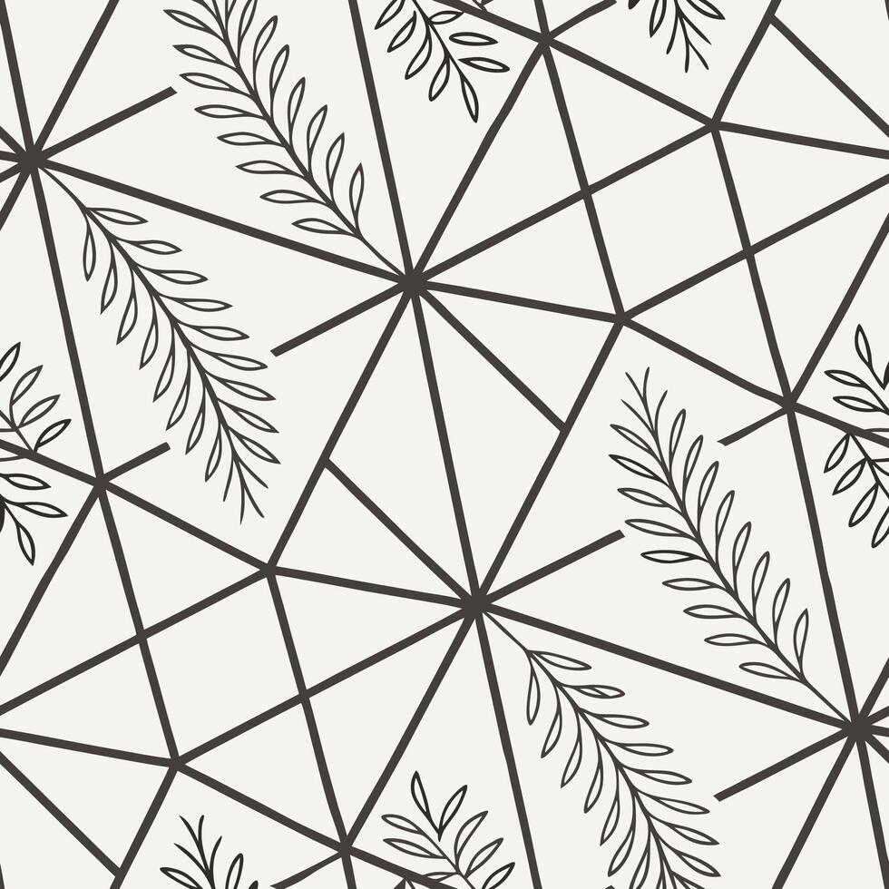 Geometric seamless pattern of thin diagonal leaves minimalist design abstract art monochrome environment top-down view vector