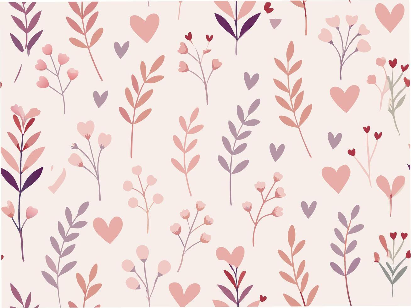 Delicate floral hearts pattern seamless design soft colors art background aesthetic view nature inspired vector