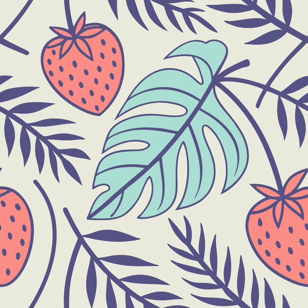 Seamless geometric pattern of bold angular shapes with tropical fruits graphic design vibrant environment vector