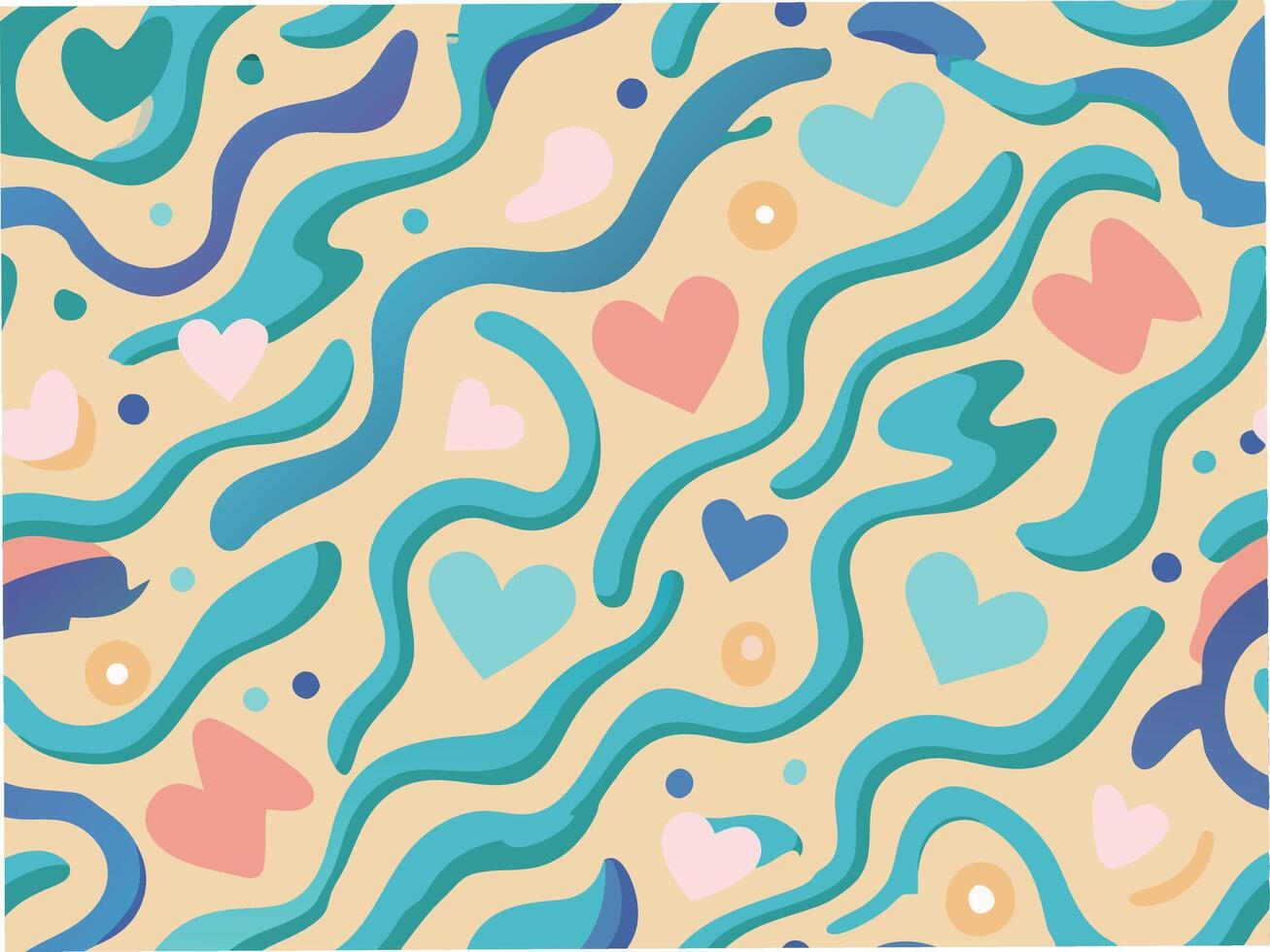 Abstract wavy lines with tiny hearts pattern digital art seamless design colorful background playful concept vector