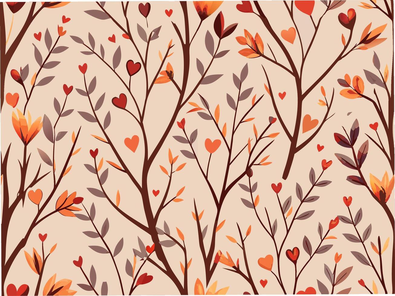 Heart-shaped leaves on bare tree branches autumn landscape digital artwork natural environment close-up viewpoint emotions evoked vector