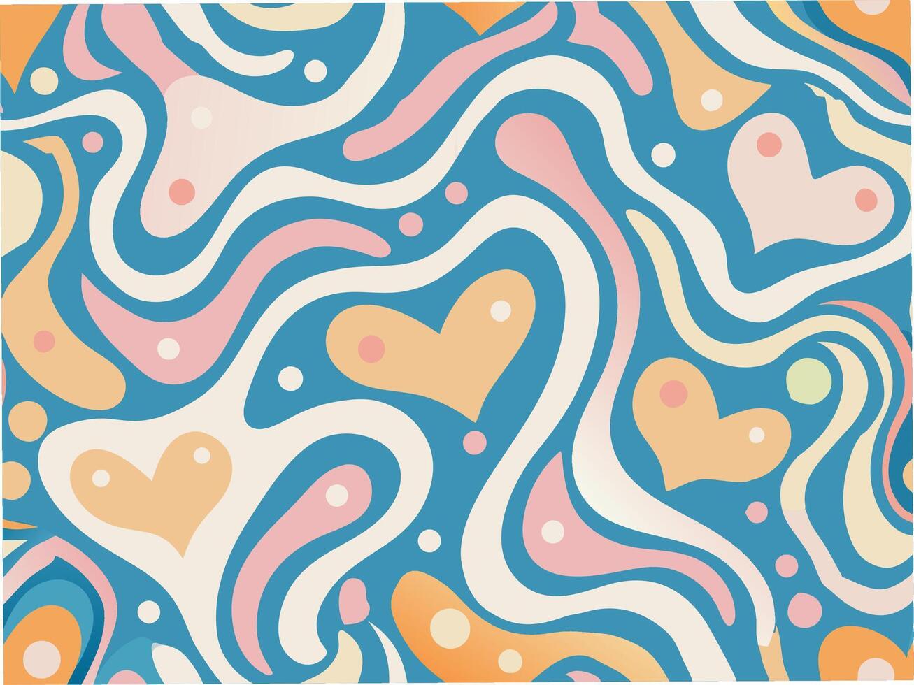 Playful wavy lines with hearts abstract pattern design digital artwork colorful environment seamless texture concept vector