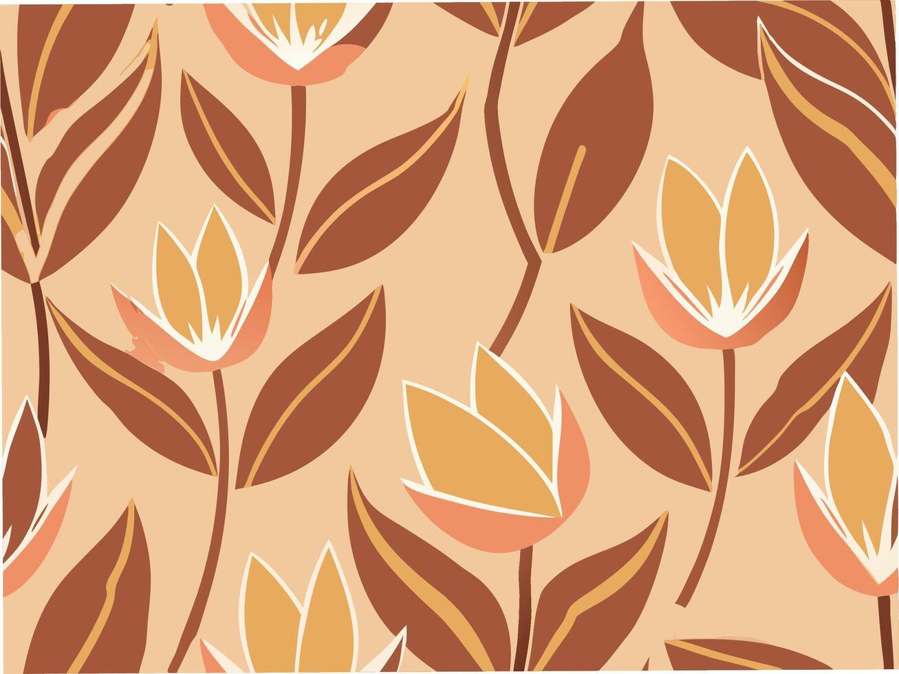 Elegant abstract tulip outline pattern seamless design minimalist style warm tones floral art vector