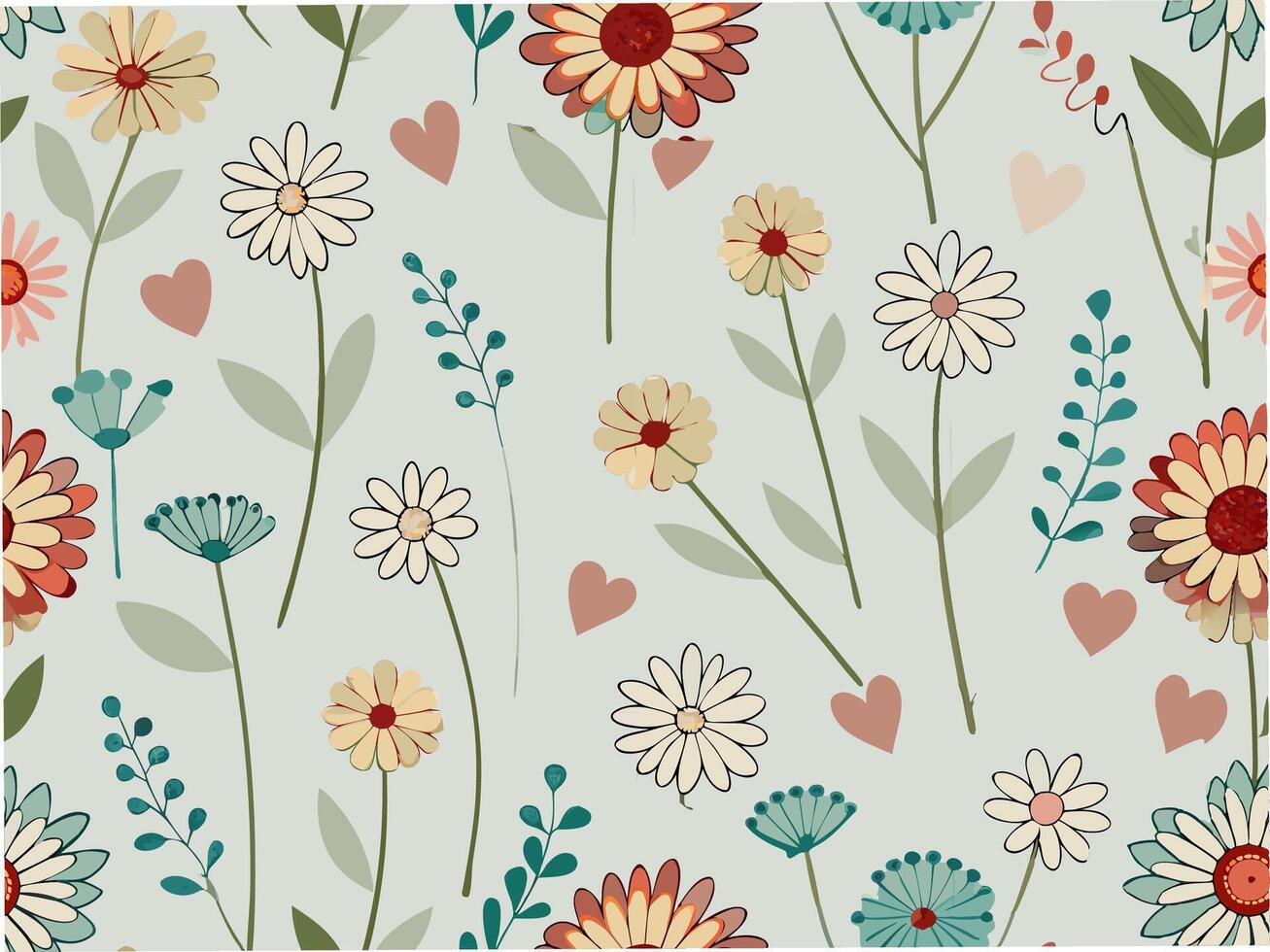 Floral heart patterns studio seamless texture creative design top-down view nature inspired art vector
