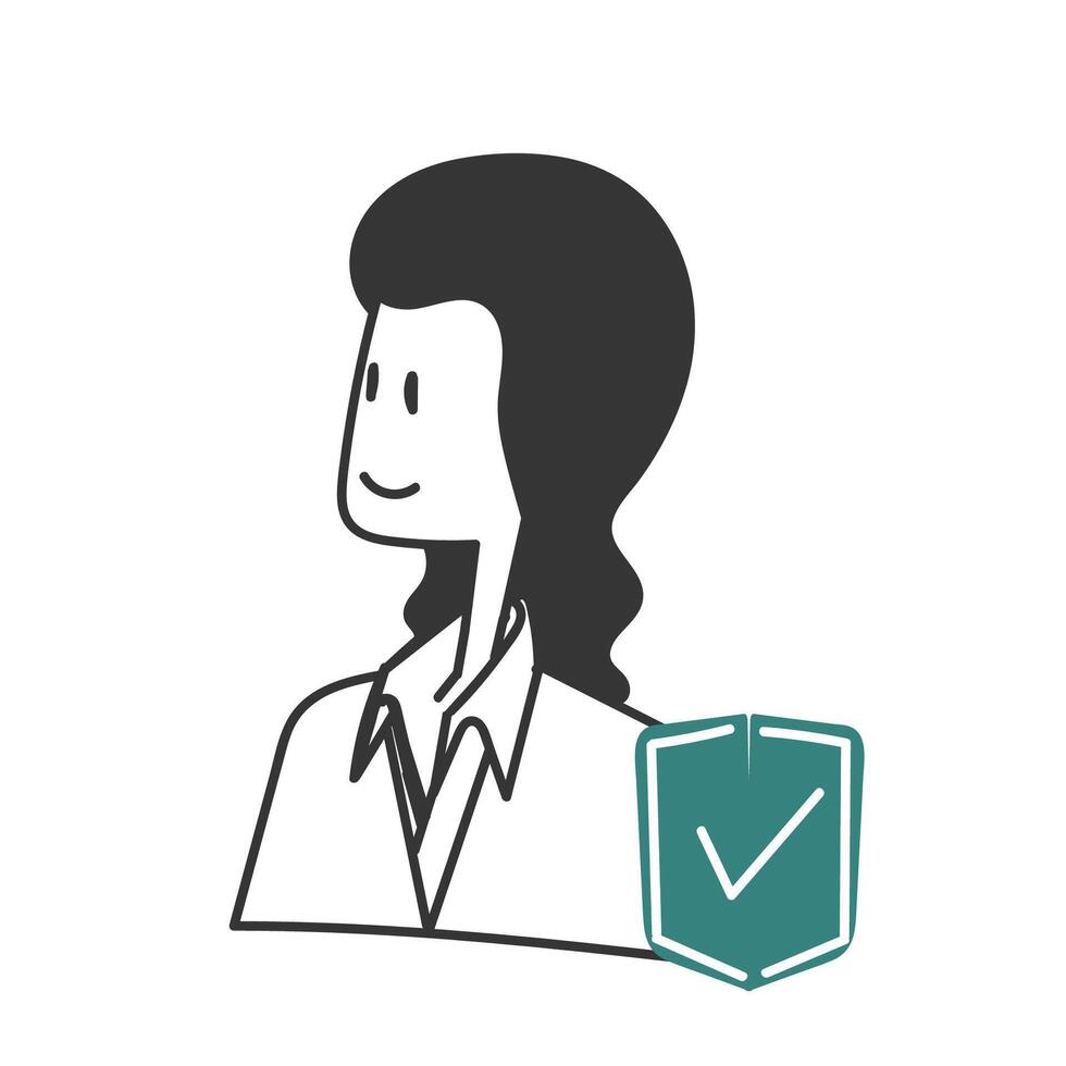 a cartoon woman with a shield and check mark on her chest vector