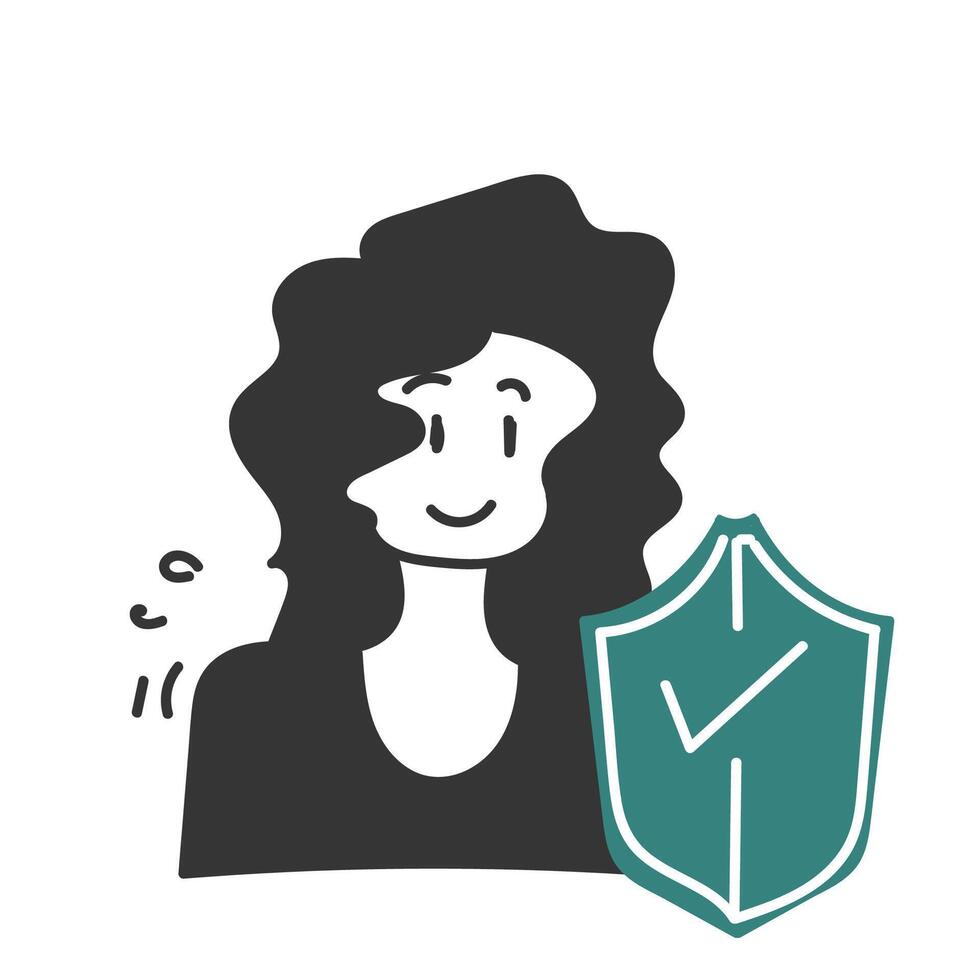 a woman with a shield and a check mark vector