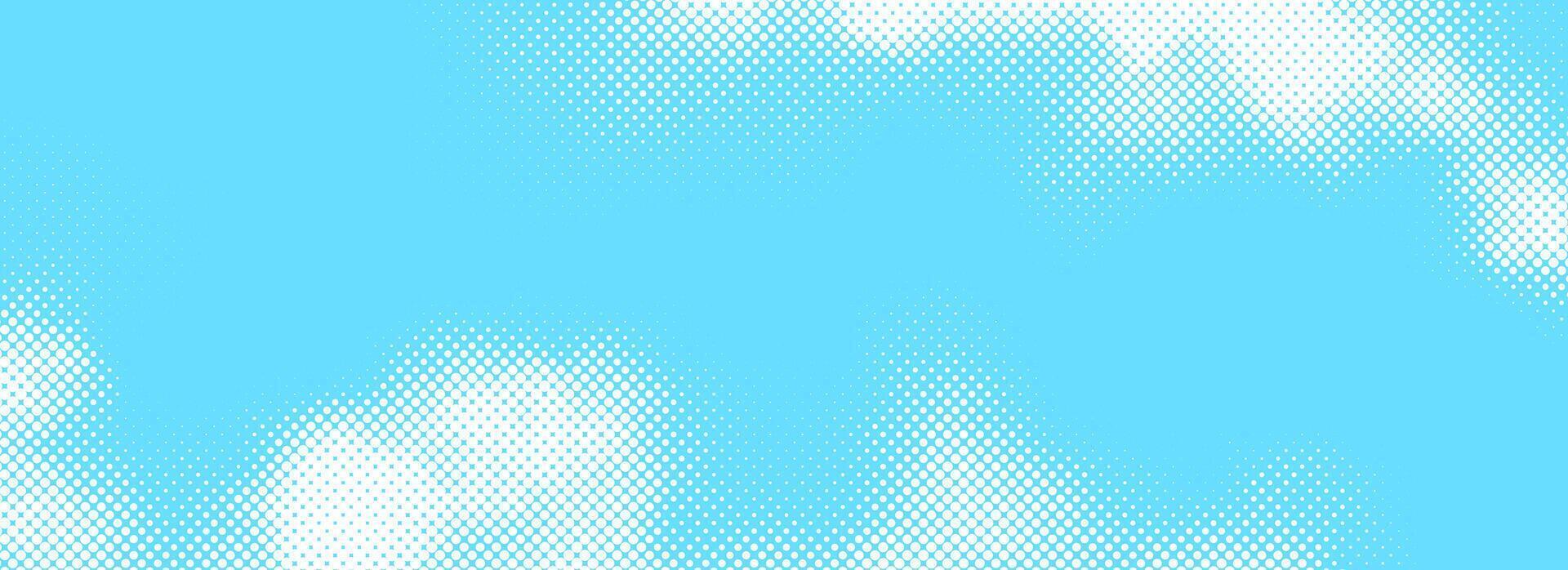 Halftone cloud background. White dotted clouds in blue sky. Pop art heaven wallpaper for banner, brochure, collage, poster, leaflet. Pixelated smoke, smog or fog texture. vector
