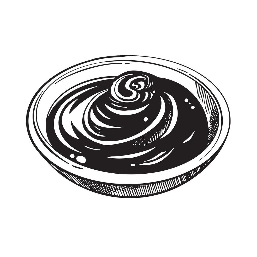 Sauce bowl outline icon illustration. Line hand drawing BBQ, tomato ketchup, mustard or yoghurt cream, mayonnaise for dipping food, side view of condiment and seasoning sauce in glass cup vector