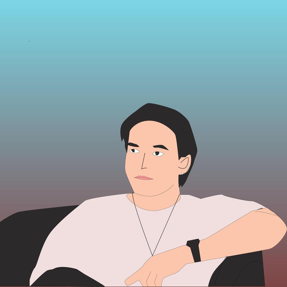 a man sitting wearing a watch vector
