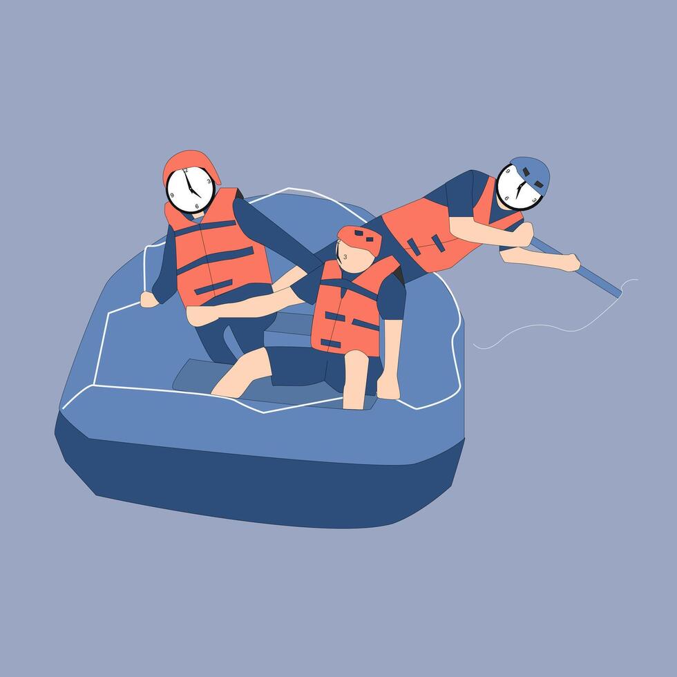 with friends trying white water rafting vector