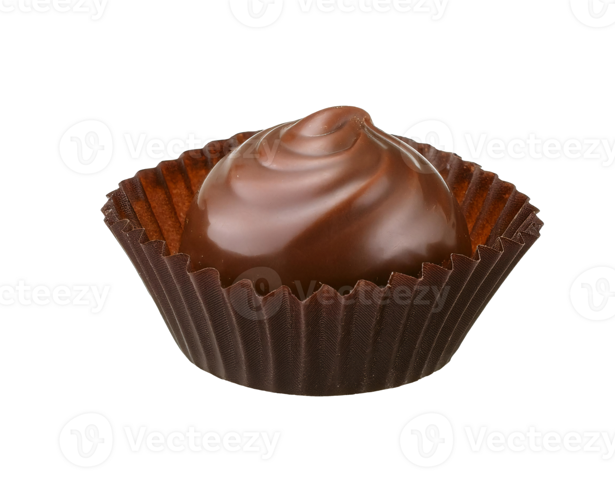 luxury chocolate praline on isolated background, gourmet dark chocolate truffle with glossy swirl design, artisanal confectionery treat for gifts and celebrations png