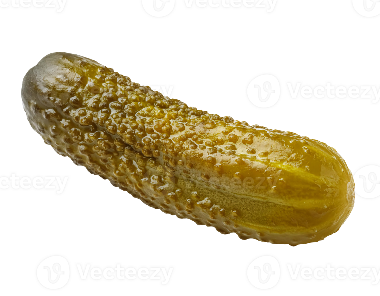 whole pickled cucumber on isolated background, glossy fermented gherkin with textured surface, preserved dill pickle for culinary and gourmet food png