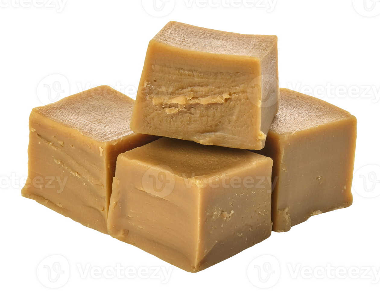 soft caramel fudge cubes, rich and creamy confectionery, sweet and buttery dessert, chewy texture with smooth finish, on isolated background png