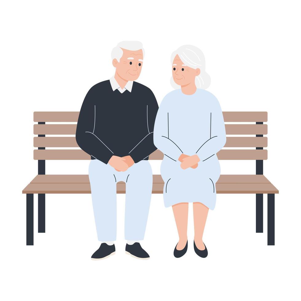 Elderly couple sitting on a park bench, sharing a quiet and meaningful moment together vector