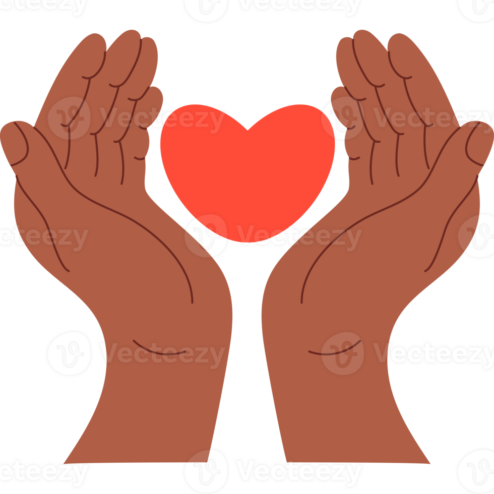 Two Ethnic Hands Holding Red Heart png