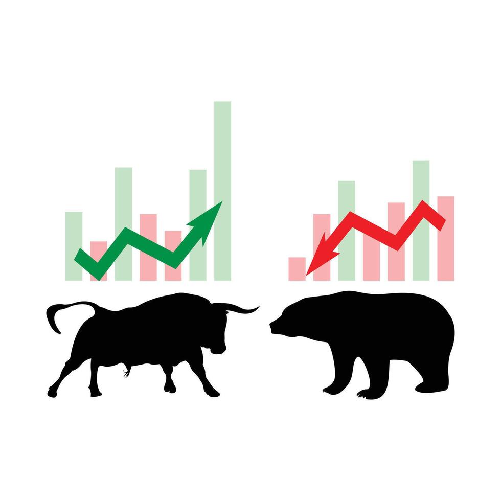 bull and bear stock chart illustration vector