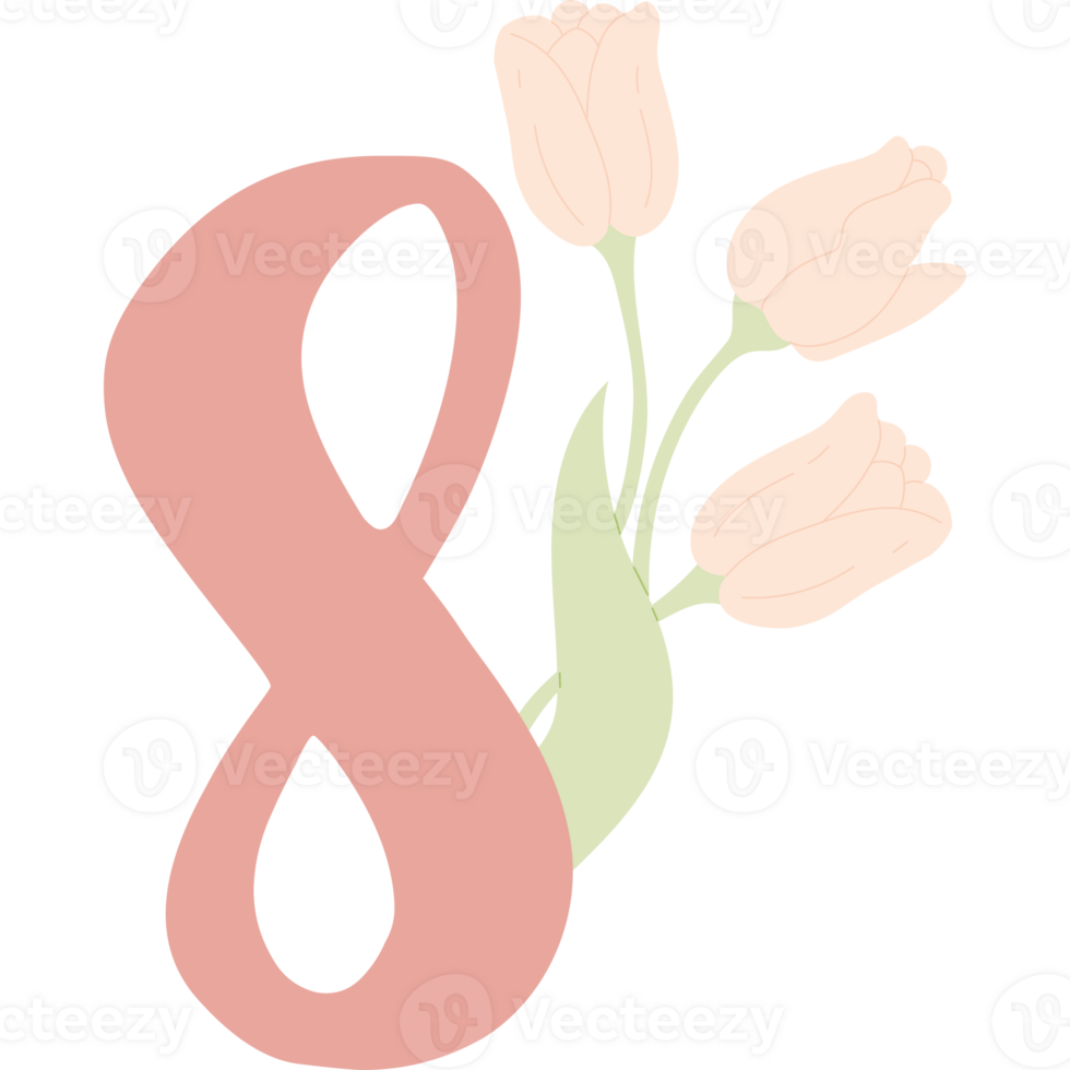 Number 8 Bouquet Tulip Flower. Women Day png