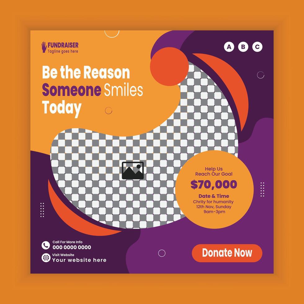 Charity social media post design or Humanity charity fundraiser poster template, donation wed square banner design template vector